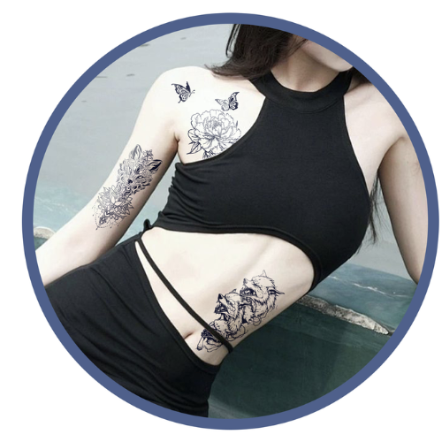 Herbal Tattoo Stickers | Blooming Peony with Butterflies Tattoo - GZ-255