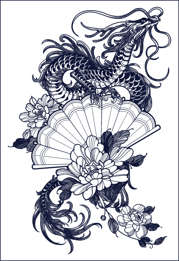 Herbal Tattoo Stickers | Dragon's Grace and Bloom- GZ-058