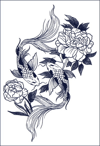Herbal Tattoo Stickers | Koi Harmony and Peony Bloom- GZ-063