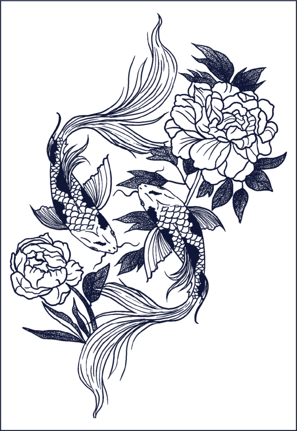 Herbal Tattoo Stickers | Koi Harmony and Peony Bloom- GZ-063