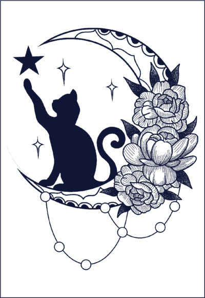 Herbal Tattoo Stickers | Lunar Cat and Bloom- GZ-064