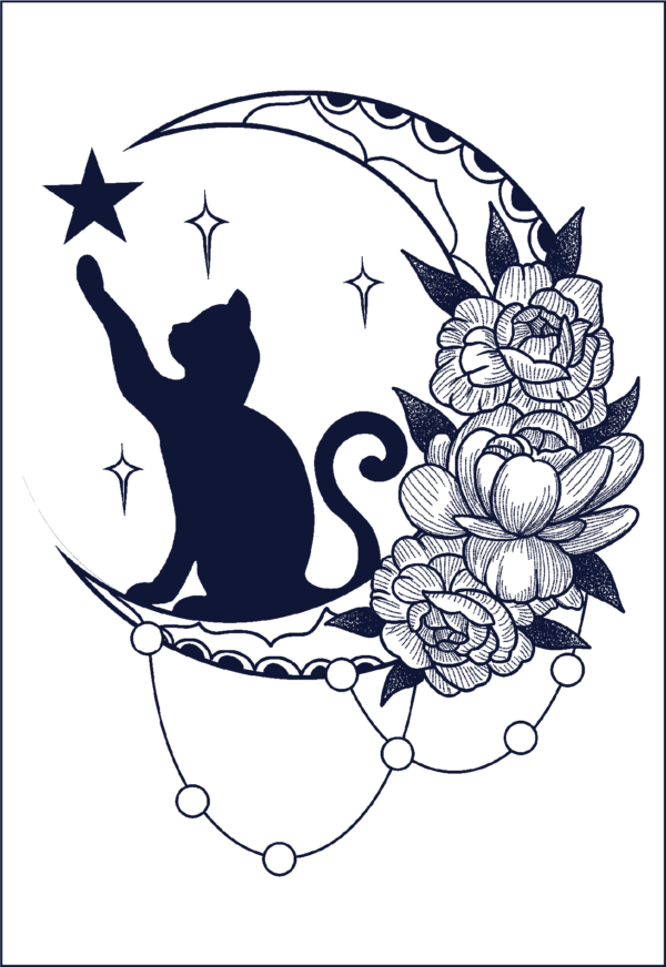 Herbal Tattoo Stickers | Lunar Cat and Bloom- GZ-064