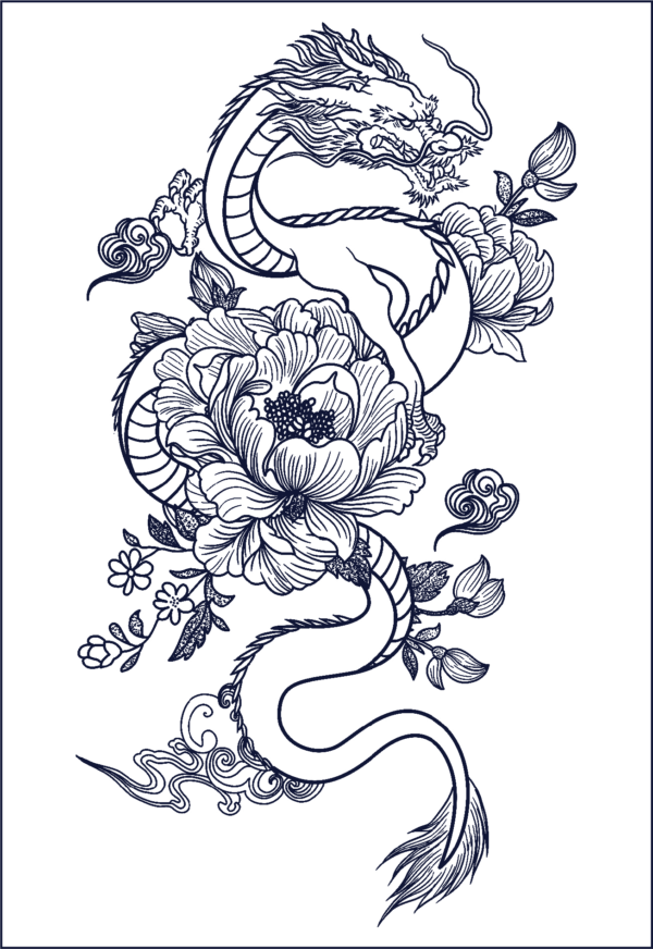 Herbal Tattoo Stickers | Serpentine Dragon and Floral Harmony- GZ-088