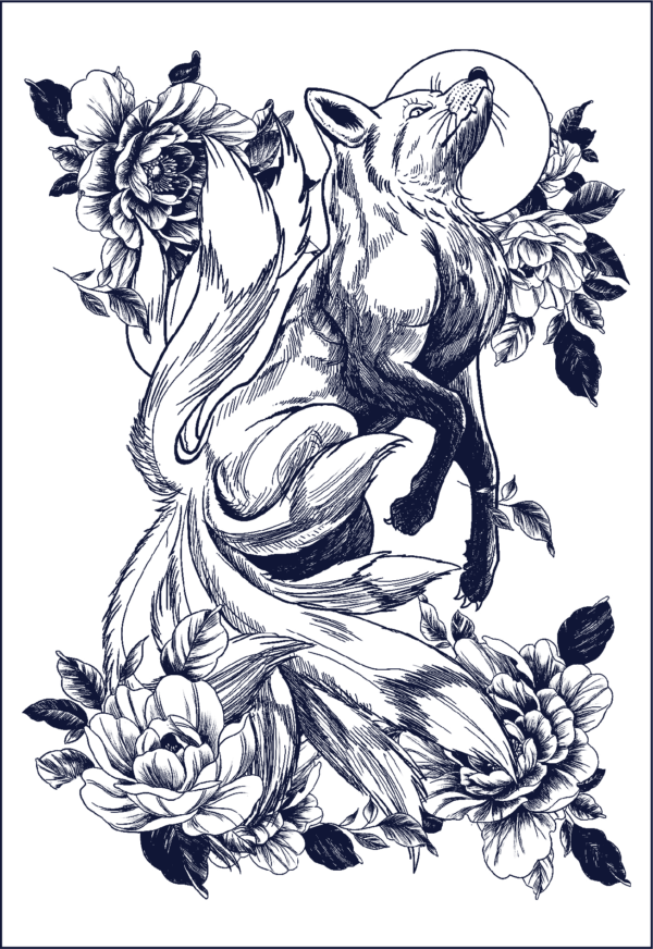 Herbal Tattoo Stickers | Celestial Fox and Blooming Serenity - GZ-104