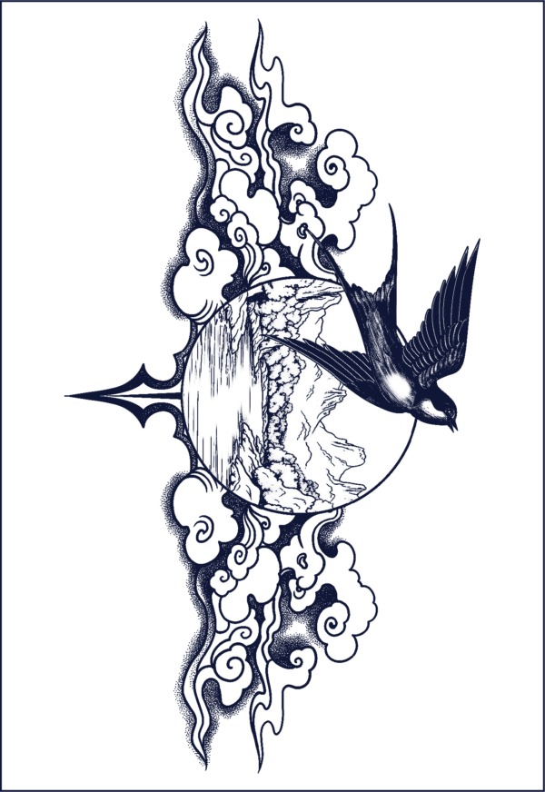 Herbal Tattoo Stickers | Celestial Swallow Compass Tattoo - GZ-182