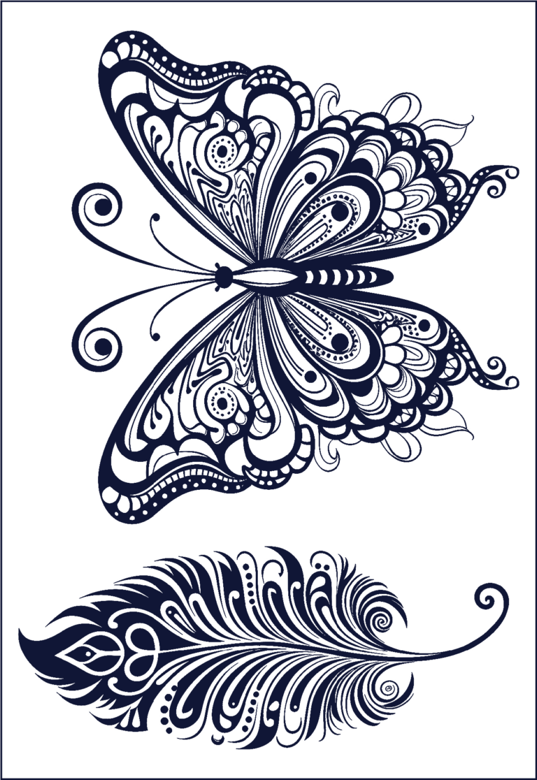 Herbal Tattoo Stickers | Ornamental Butterfly and Feather Tattoo - GZ-202