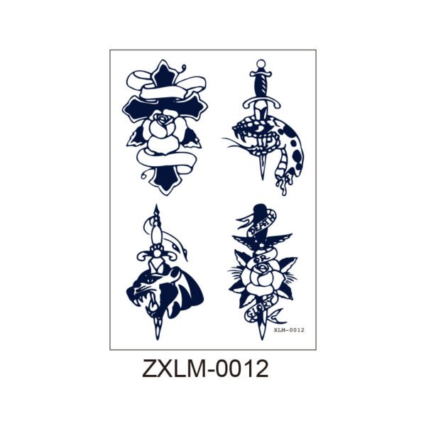 SKU-12-ZXLM-0012 Herbal Tattoo Stickers | Classic Dagger & Rose ZXLM-0012