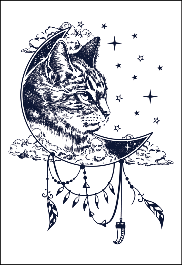 Herbal Tattoo Stickers | Mystic Moon Cat Tattoo - XLM-0098