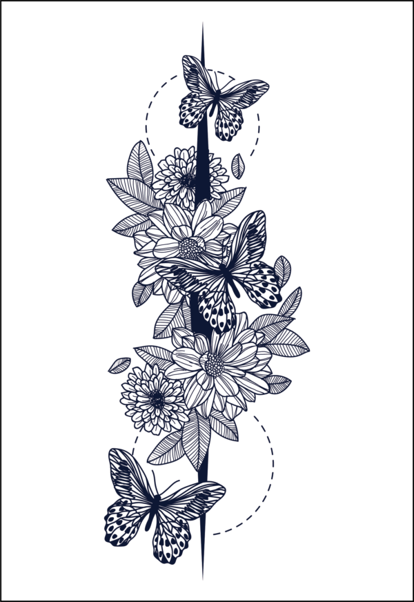 Herbal Tattoo Stickers | Floral Butterfly Symphony Tattoo - XLM-0110
