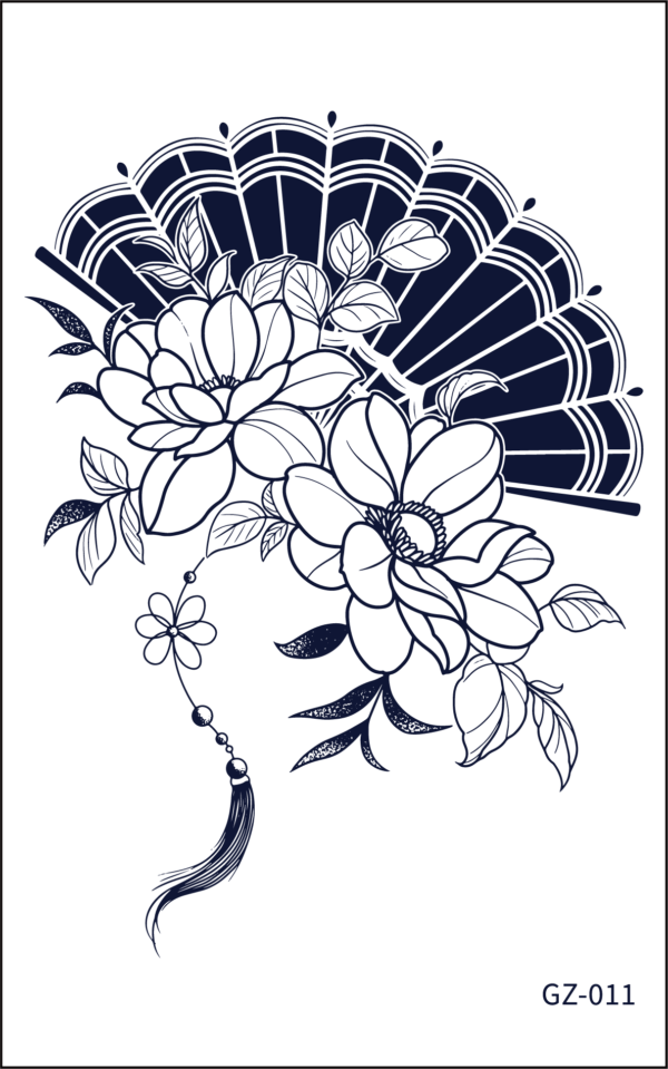 Herbal Tattoo Stickers | Floral Elegance Fan- GZ-011 Herbal Tattoo Stickers | Floral Elegance Fan- GZ-011