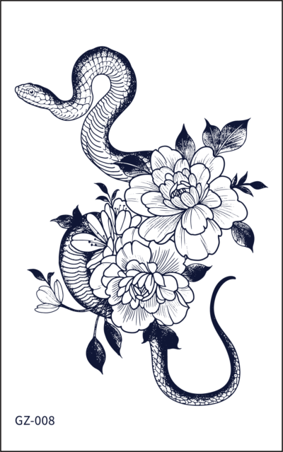 Herbal Tattoo Stickers | Serpent and Blossoms- GZ-008