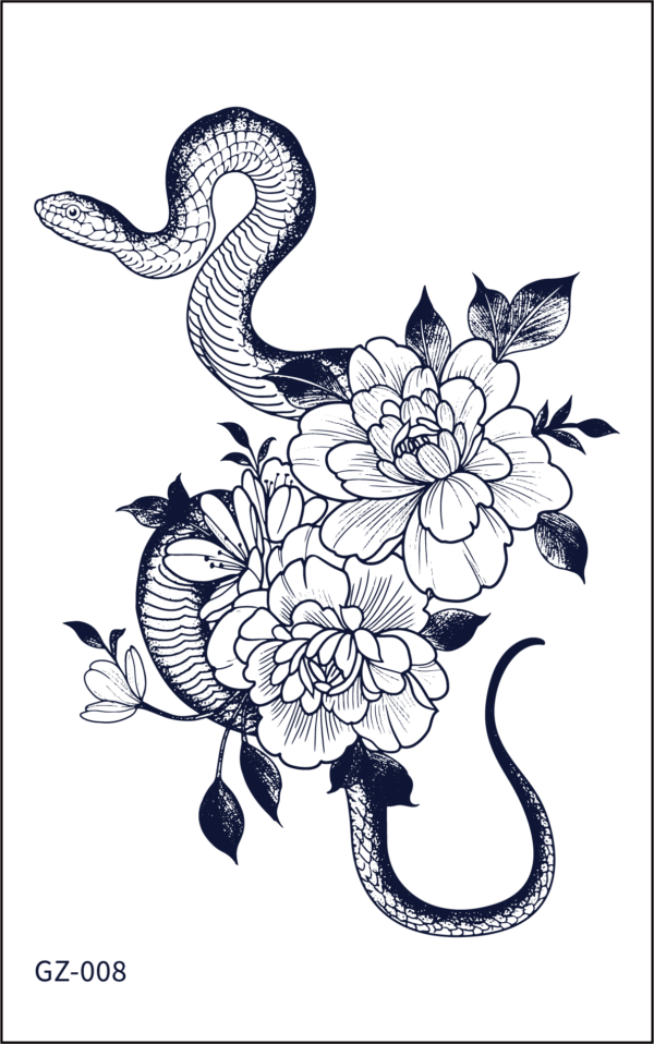 Herbal Tattoo Stickers | Serpent and Blossoms- GZ-008 Herbal Tattoo Stickers | Serpent and Blossoms- GZ-008