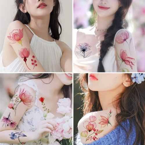 Wild Bloom – Watercolor Floral Tattoo Stickers - SC-009