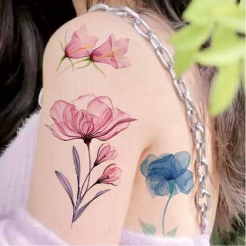 Wild Bloom – Watercolor Floral Tattoo Stickers - SC-009