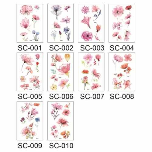 Wild Bloom – Watercolor Floral Tattoo Stickers - SC-009