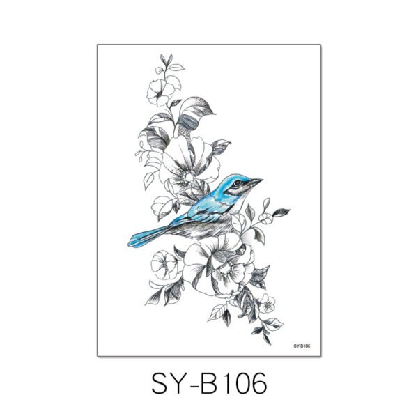 Bluebird & Floral Henna Tattoo Sticker - SY-B106