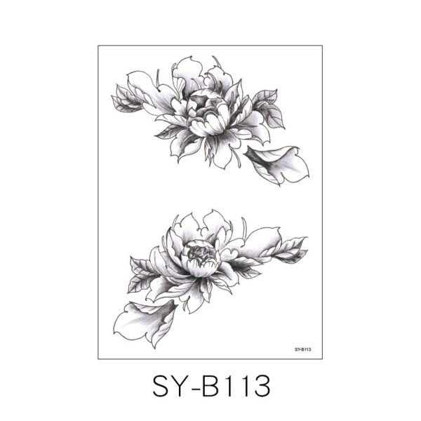 Twin Peony Bloom Sketch Henna Tattoo Sticker - SY-B113