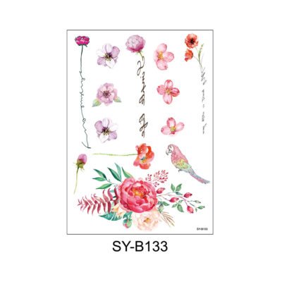 Tropical Blossom – Watercolor Floral & Parrot Temporary Tattoos - SY-B133