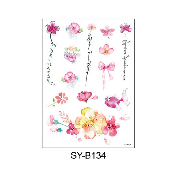Whimsical Watercolor – Floral & Cute Fish Temporary Tattoos- SY-B134