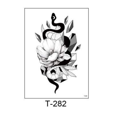 Serpent & Bloom – Mystical Blackwork Tattoo Sticker - T-282