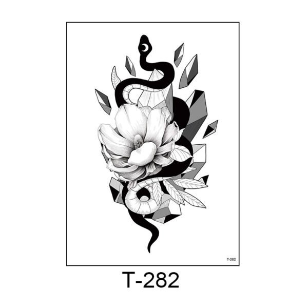 Serpent & Bloom – Mystical Blackwork Tattoo Sticker - T-282