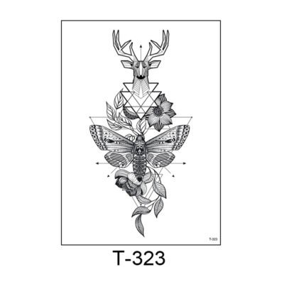 Nature’s Balance – Deer, Moth & Geometry Tattoo Sticker- T-323