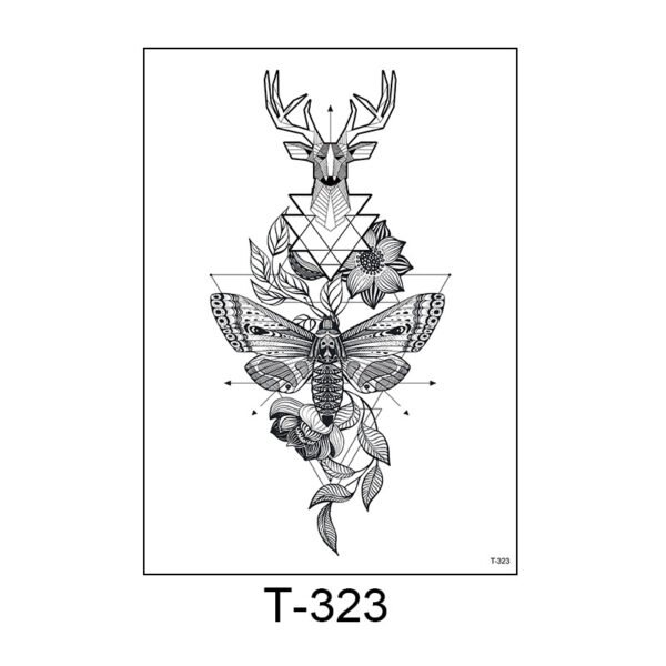 Nature’s Balance – Deer, Moth & Geometry Tattoo Sticker- T-323