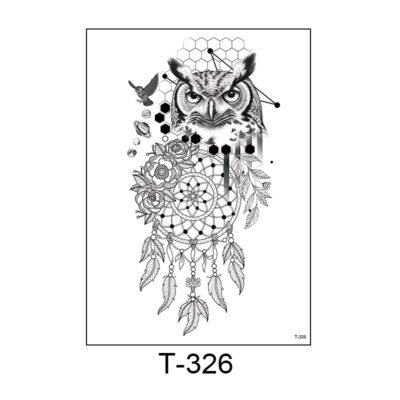 Guardian of Dreams – Owl & Dreamcatcher Tattoo Sticker- T-326