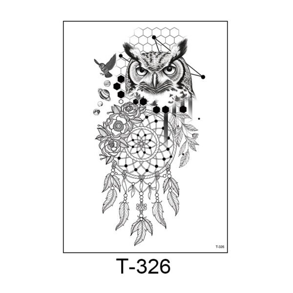 Guardian of Dreams – Owl & Dreamcatcher Tattoo Sticker- T-326