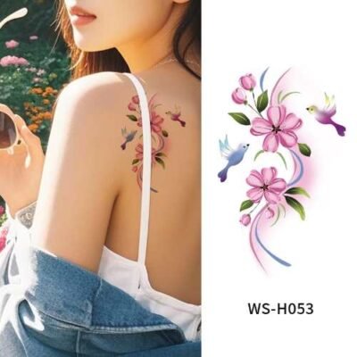 Hummingbird Blossom Tattoo Sticker- WS-H053