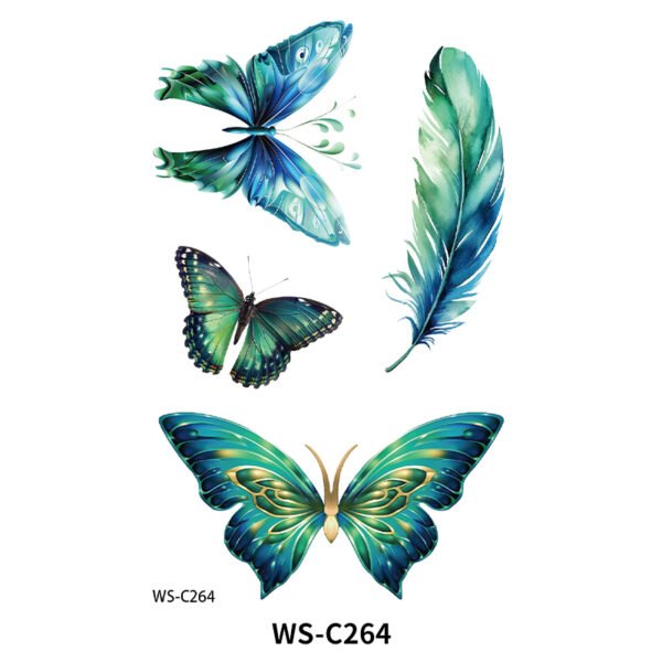 Aqua Serenity Butterfly Tattoo Stickers - WS-C264