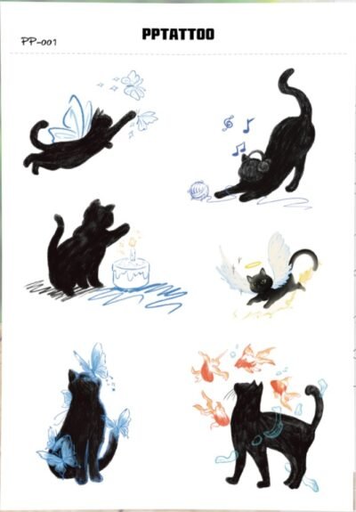 Waterless Temporary Tattoos | MystiCats – Whimsical Black Cat Tattoo Collection (PP-001)