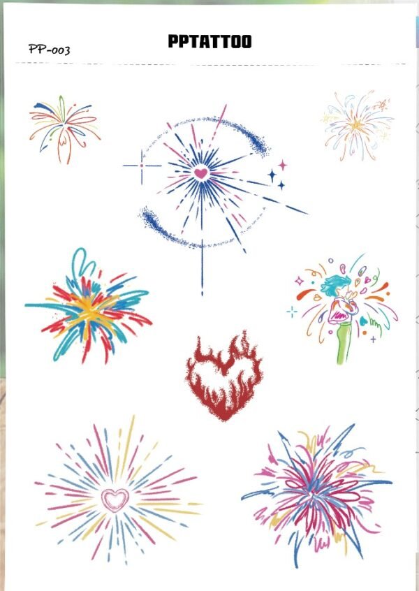 Waterless Temporary Tattoos | Heartburst – Fireworks & Emotions Tattoo Set (PP-003) Waterless Temporary Tattoos | Heartburst – Fireworks & Emotions Tattoo Set (PP-003)