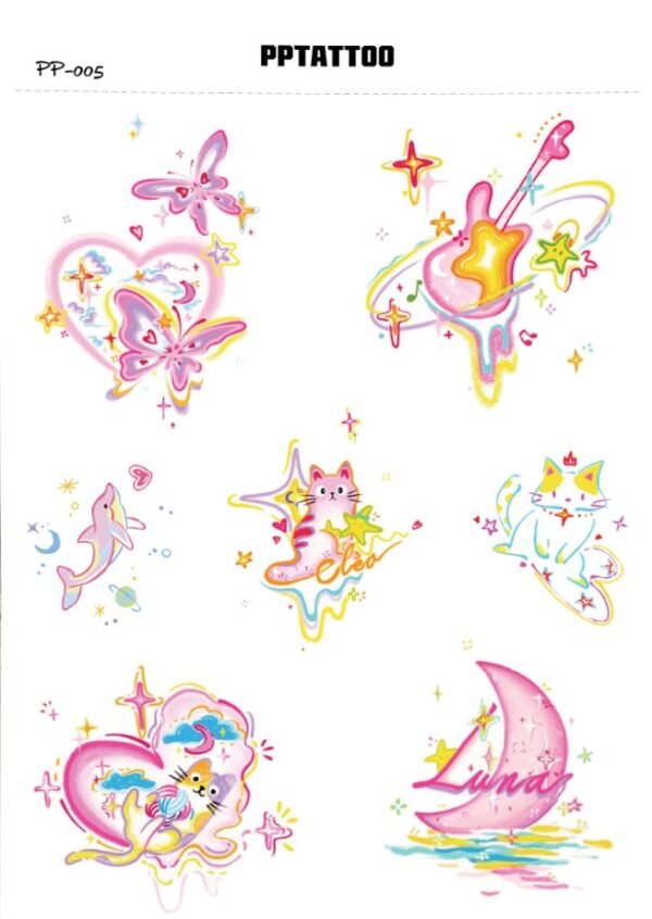 Waterless Temporary Tattoos | Celestial Cuties – Dreamy Animals & Stars Tattoo Set (PP-005)
