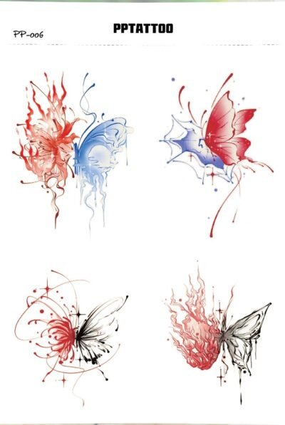 Waterless Temporary Tattoos | FlameWings – Abstract Butterfly Tattoo Set (PP-006)