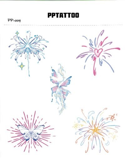 Waterless Temporary Tattoos | Skyburst Whimsy – Firework & Butterfly Tattoo Set (PP-009)