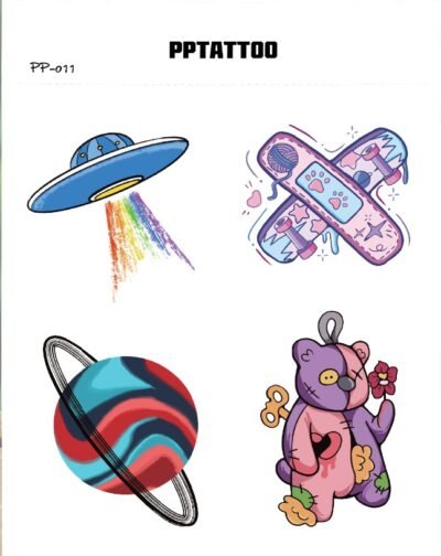 Waterless Temporary Tattoos | Cosmic Pop – Colorful Quirky Tattoo Set (PP-011)
