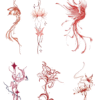 Herbal Waterless Temporary Tattoos | Flame Blossom – Abstract Floral & Phoenix Tattoo Set (PP-004)