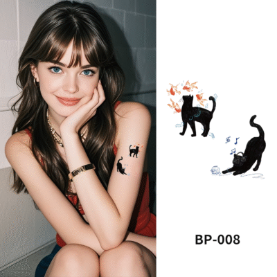 Waterless Temporary Tattoos| WhiskerPlay – Black Cat Tattoo Duo (BP-008)
