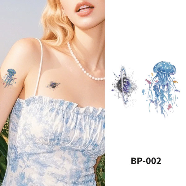 Waterless Temporary Tattoos| CosmoDrift – Jellyfish & Galaxy Tattoo Duo (BP-002)