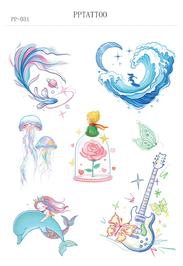 Waterless Temporary Tattoos | Dreamwave Wonders – Ocean & Fantasy Tattoo Set (PP-031)