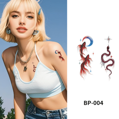 Waterless Temporary Tattoos| LunarMyst – Celestial Koi & Serpent Tattoo Set (BP-004)