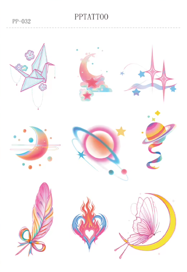 Waterless Temporary Tattoos | Cosmic Whimsy – Pastel Galaxy Tattoo Set (PP-032)