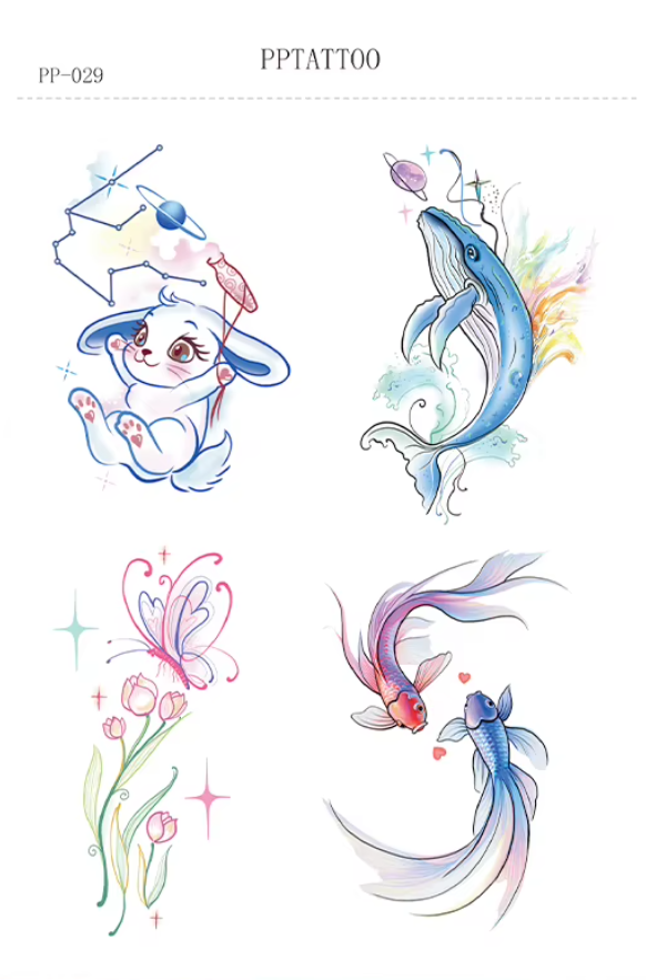Waterless Temporary Tattoos | Cosmic Bloom – Dreamy Creatures Tattoo Set (PP-029)