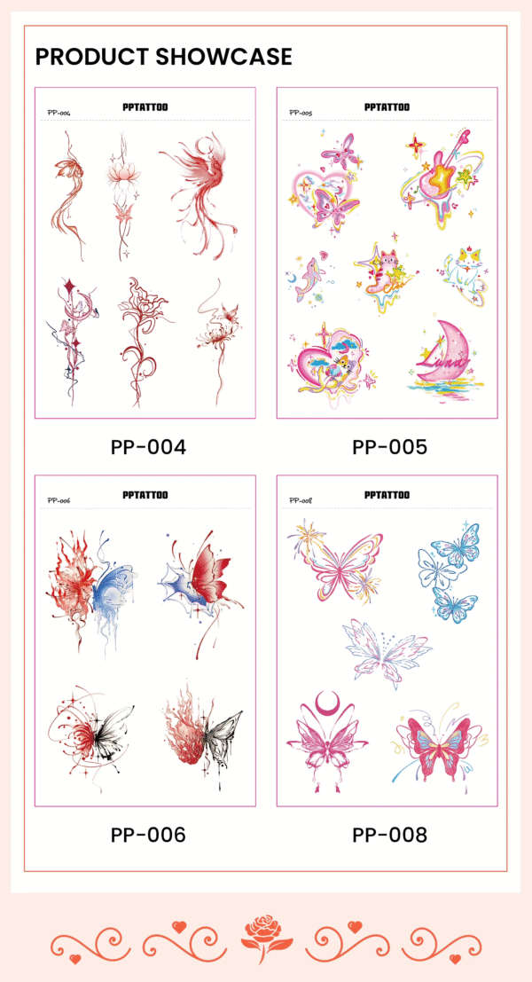 Waterless Temporary Tattoos | FlameWings – Abstract Butterfly Tattoo Set (PP-006)