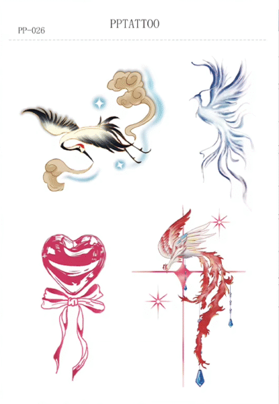 Waterless Temporary Tattoos | Celestial Wings – Crane & Phoenix Tattoo Set (PP-026)