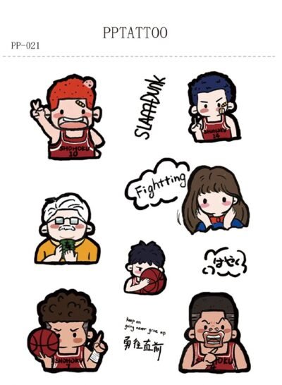 Waterless Temporary Tattoos | Slam Spirit – Basketball Chibi Tattoo Set (PP-021)