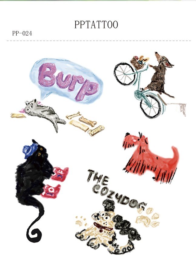 Waterless Temporary Tattoos | Cozy Critters – Whimsical Pet Tattoo Set (PP-024)