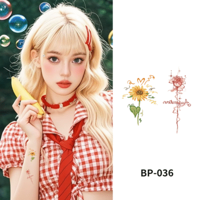 Waterless Temporary Tattoos| FloraScript – Wild Sunflower & Rose Tattoo Set (BP-036)