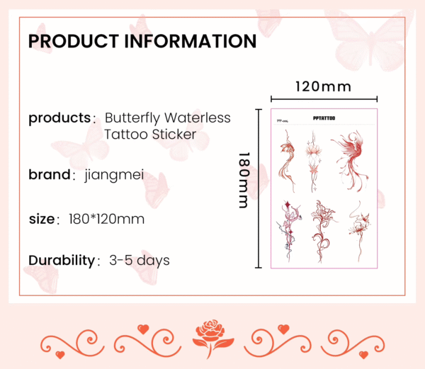 Waterless Temporary Tattoos | FlameWings – Abstract Butterfly Tattoo Set (PP-006)